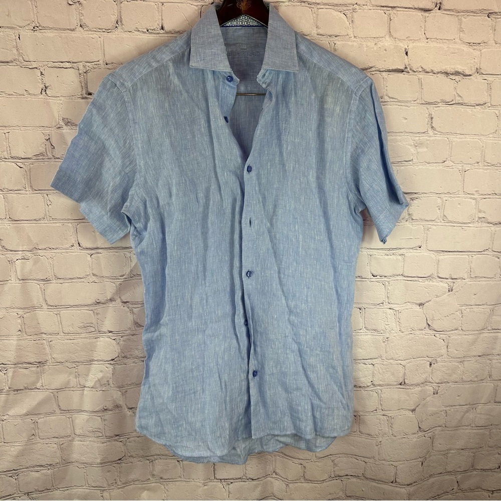 bertigo Mens Short Sleeve 100% linen casual button front Shirt sz small